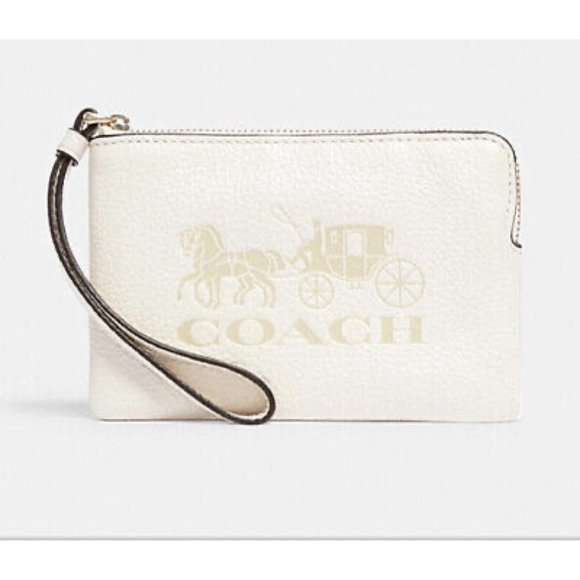 Coach Jes Corner Zip Wristlet Pouch Leather Horse & Carriage - Picture 1 of 7